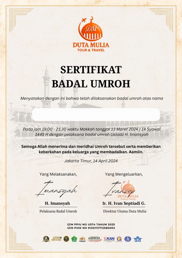 Sertifikat Badal Umroh